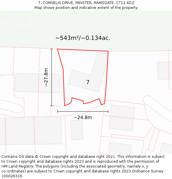 7, CORNELIS DRIVE, MINSTER, RAMSGATE, CT12 4DZ: Plot and title map