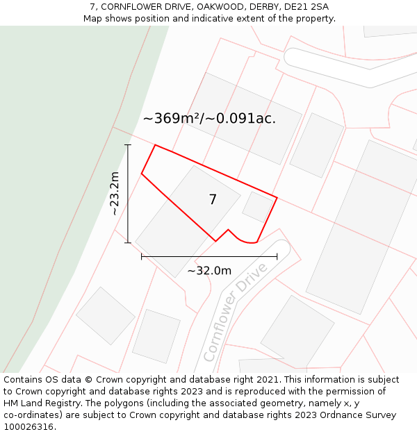 7, CORNFLOWER DRIVE, OAKWOOD, DERBY, DE21 2SA: Plot and title map