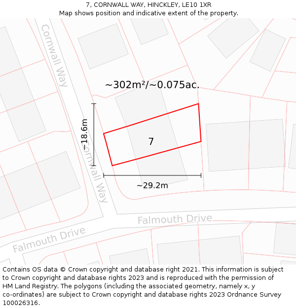 7, CORNWALL WAY, HINCKLEY, LE10 1XR: Plot and title map