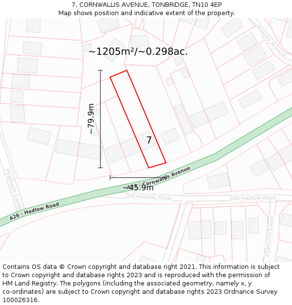 7, CORNWALLIS AVENUE, TONBRIDGE, TN10 4EP: Plot and title map