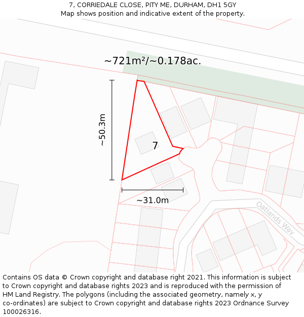 7, CORRIEDALE CLOSE, PITY ME, DURHAM, DH1 5GY: Plot and title map