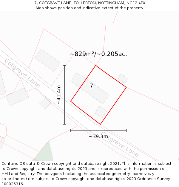 7, COTGRAVE LANE, TOLLERTON, NOTTINGHAM, NG12 4FX: Plot and title map