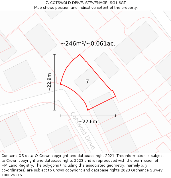 7, COTSWOLD DRIVE, STEVENAGE, SG1 6GT: Plot and title map