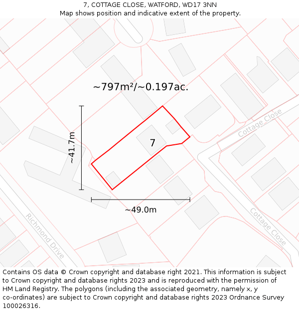 7, COTTAGE CLOSE, WATFORD, WD17 3NN: Plot and title map