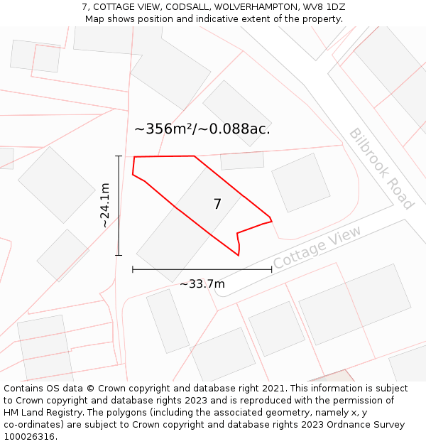 7, COTTAGE VIEW, CODSALL, WOLVERHAMPTON, WV8 1DZ: Plot and title map