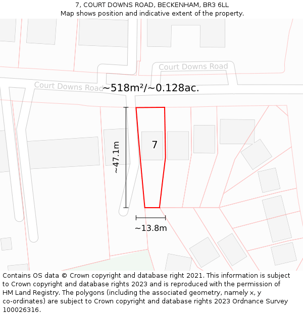 7, COURT DOWNS ROAD, BECKENHAM, BR3 6LL: Plot and title map