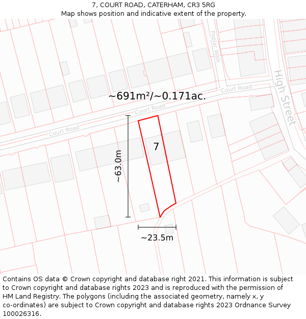 7, COURT ROAD, CATERHAM, CR3 5RG: Plot and title map