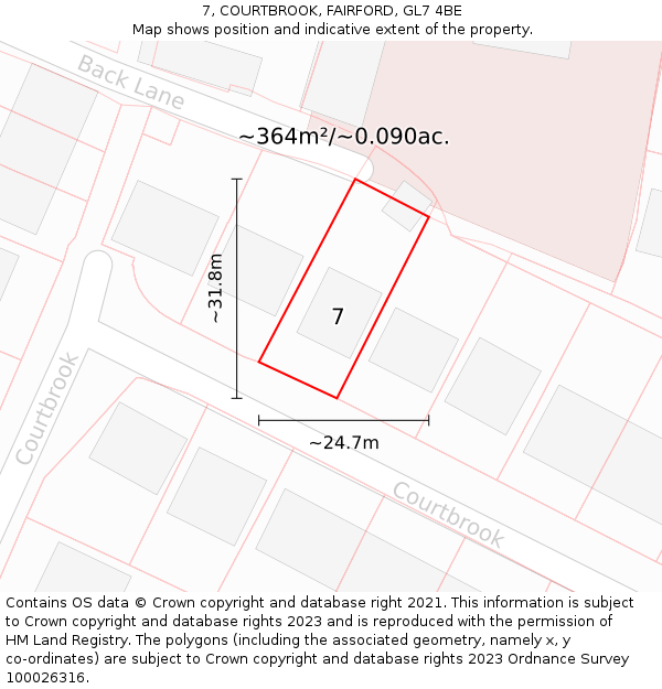 7, COURTBROOK, FAIRFORD, GL7 4BE: Plot and title map