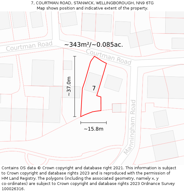 7, COURTMAN ROAD, STANWICK, WELLINGBOROUGH, NN9 6TG: Plot and title map