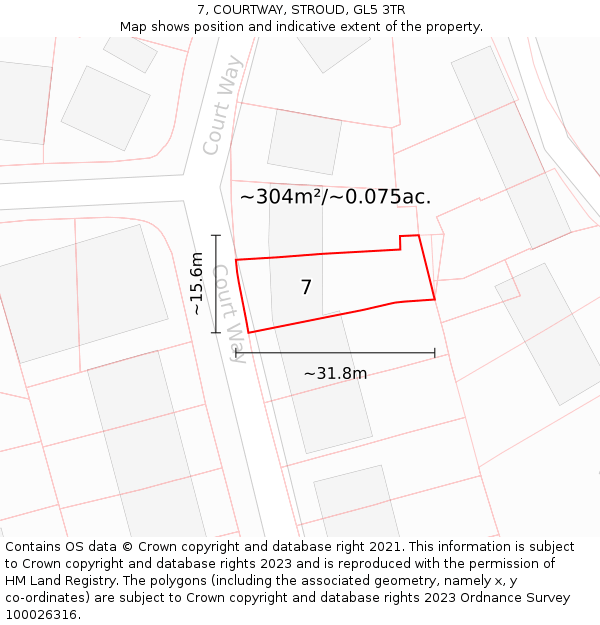 7, COURTWAY, STROUD, GL5 3TR: Plot and title map