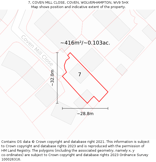 7, COVEN MILL CLOSE, COVEN, WOLVERHAMPTON, WV9 5HX: Plot and title map