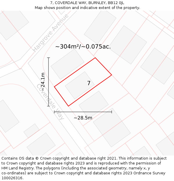 7, COVERDALE WAY, BURNLEY, BB12 0JL: Plot and title map