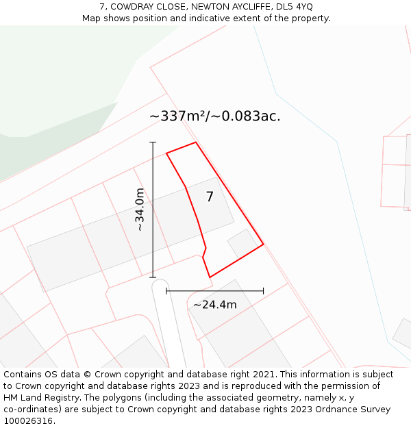 7, COWDRAY CLOSE, NEWTON AYCLIFFE, DL5 4YQ: Plot and title map