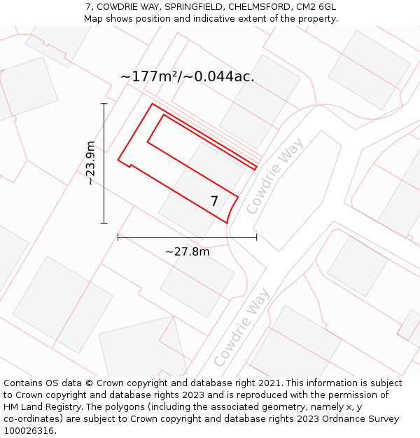 7, COWDRIE WAY, SPRINGFIELD, CHELMSFORD, CM2 6GL: Plot and title map