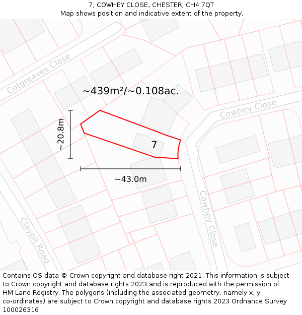 7, COWHEY CLOSE, CHESTER, CH4 7QT: Plot and title map