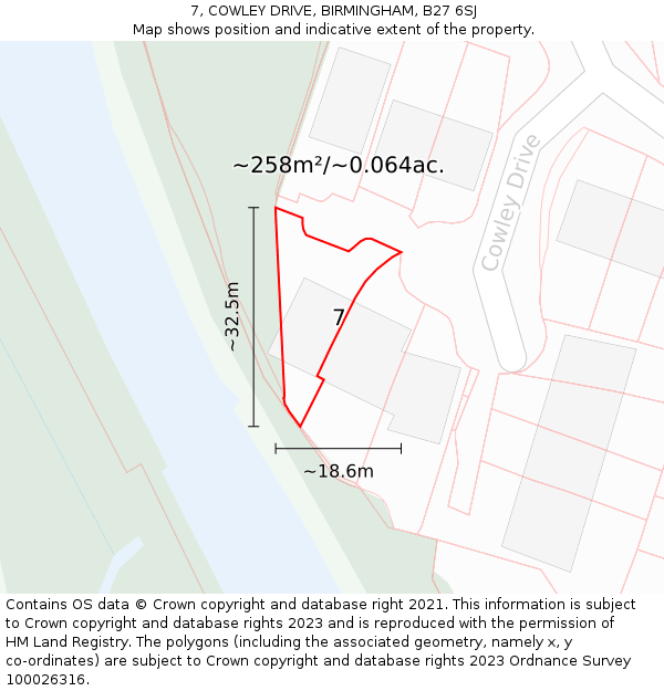 7, COWLEY DRIVE, BIRMINGHAM, B27 6SJ: Plot and title map
