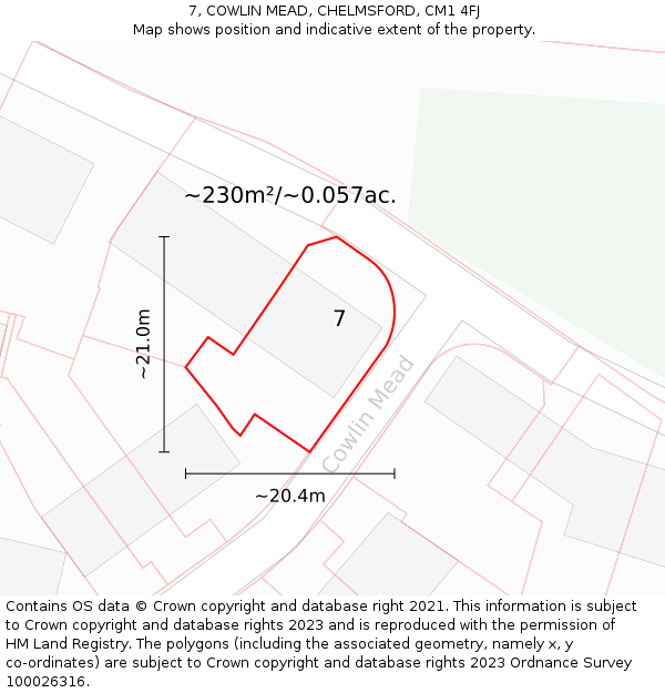 7, COWLIN MEAD, CHELMSFORD, CM1 4FJ: Plot and title map