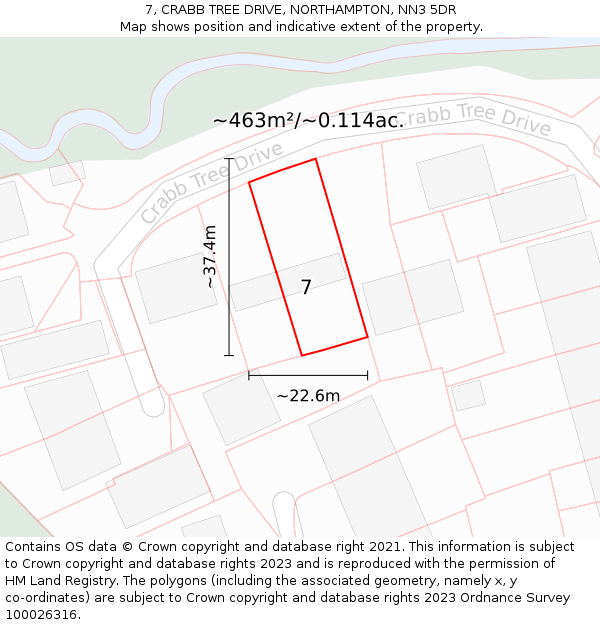 7, CRABB TREE DRIVE, NORTHAMPTON, NN3 5DR: Plot and title map