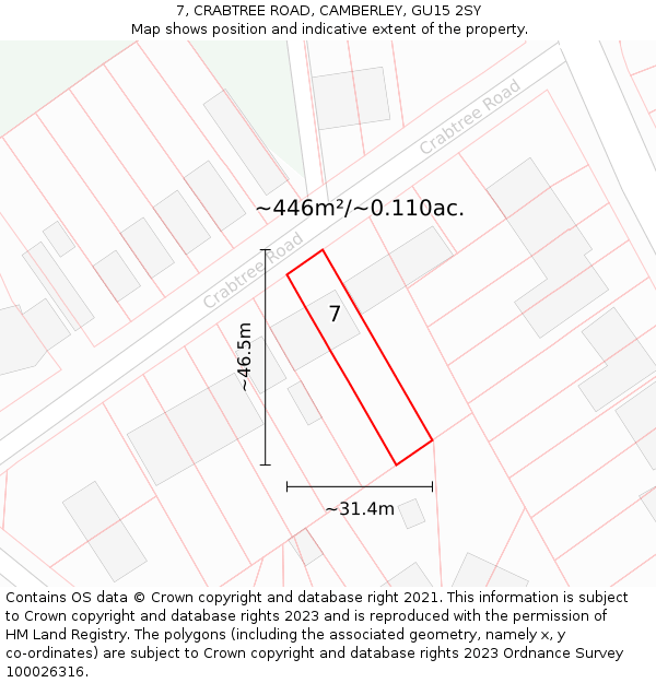 7, CRABTREE ROAD, CAMBERLEY, GU15 2SY: Plot and title map