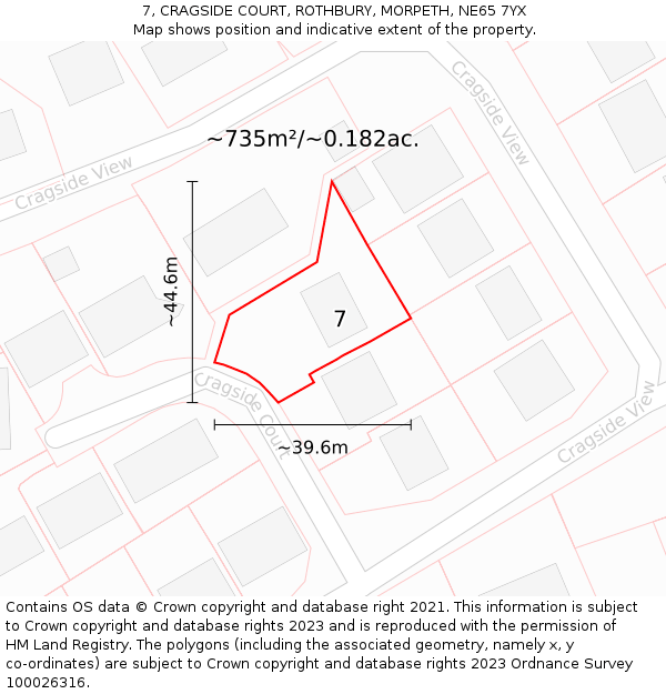 7, CRAGSIDE COURT, ROTHBURY, MORPETH, NE65 7YX: Plot and title map