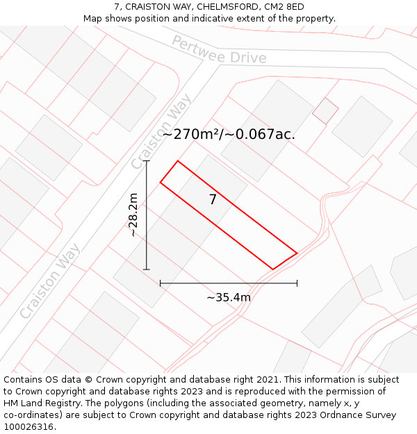 7, CRAISTON WAY, CHELMSFORD, CM2 8ED: Plot and title map