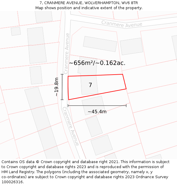 7, CRANMERE AVENUE, WOLVERHAMPTON, WV6 8TR: Plot and title map