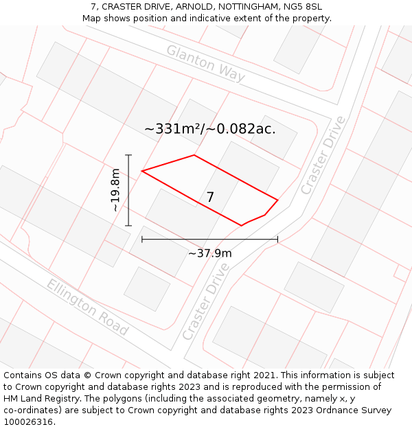 7, CRASTER DRIVE, ARNOLD, NOTTINGHAM, NG5 8SL: Plot and title map