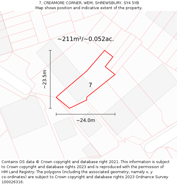 7, CREAMORE CORNER, WEM, SHREWSBURY, SY4 5YB: Plot and title map