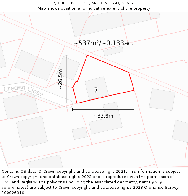 7, CREDEN CLOSE, MAIDENHEAD, SL6 6JT: Plot and title map