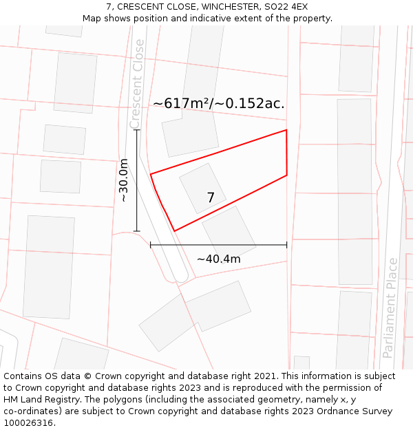 7, CRESCENT CLOSE, WINCHESTER, SO22 4EX: Plot and title map