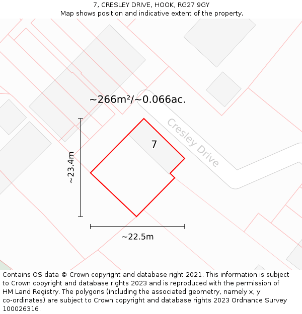 7, CRESLEY DRIVE, HOOK, RG27 9GY: Plot and title map