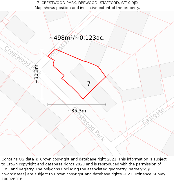 7, CRESTWOOD PARK, BREWOOD, STAFFORD, ST19 9JD: Plot and title map