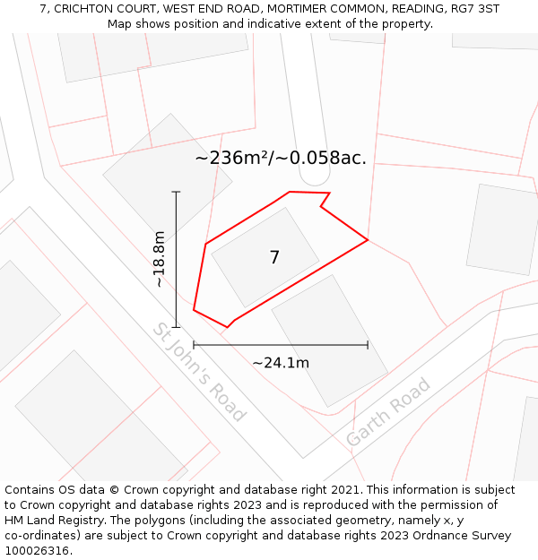 7, CRICHTON COURT, WEST END ROAD, MORTIMER COMMON, READING, RG7 3ST: Plot and title map