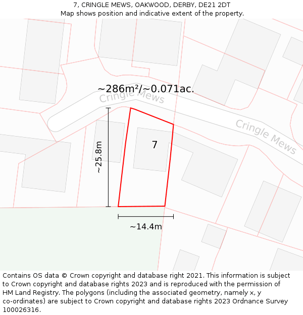 7, CRINGLE MEWS, OAKWOOD, DERBY, DE21 2DT: Plot and title map