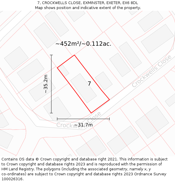 7, CROCKWELLS CLOSE, EXMINSTER, EXETER, EX6 8DL: Plot and title map