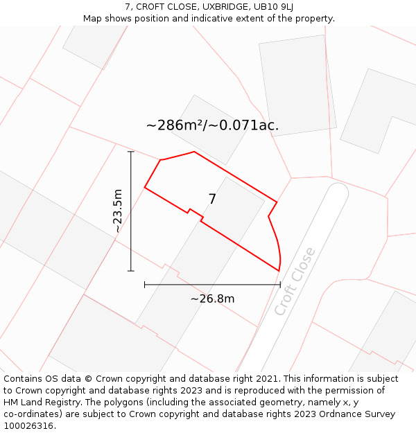 7, CROFT CLOSE, UXBRIDGE, UB10 9LJ: Plot and title map