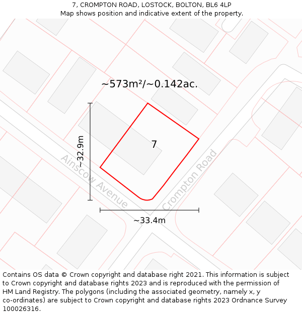 7, CROMPTON ROAD, LOSTOCK, BOLTON, BL6 4LP: Plot and title map