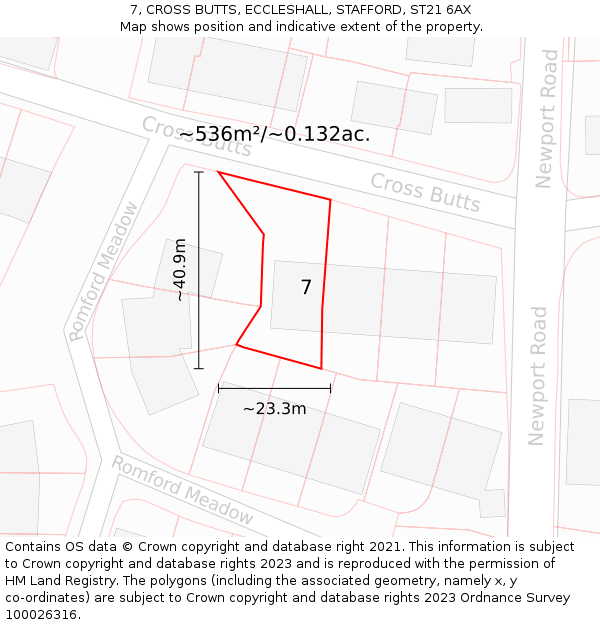 7, CROSS BUTTS, ECCLESHALL, STAFFORD, ST21 6AX: Plot and title map