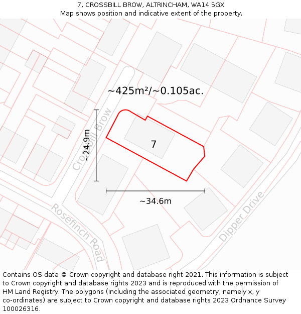 7, CROSSBILL BROW, ALTRINCHAM, WA14 5GX: Plot and title map