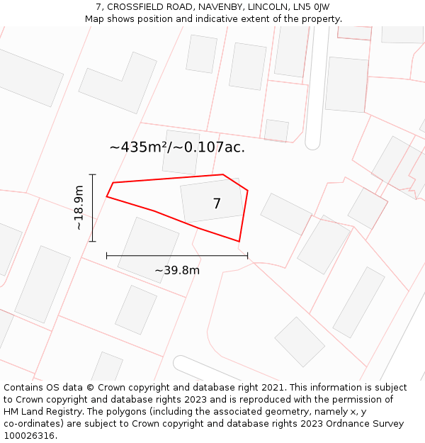 7, CROSSFIELD ROAD, NAVENBY, LINCOLN, LN5 0JW: Plot and title map