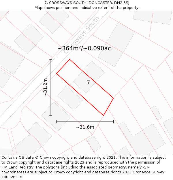 7, CROSSWAYS SOUTH, DONCASTER, DN2 5SJ: Plot and title map