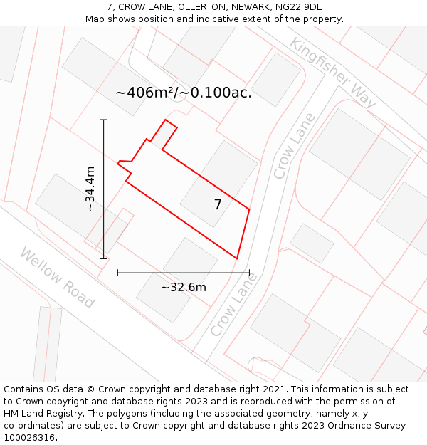 7, CROW LANE, OLLERTON, NEWARK, NG22 9DL: Plot and title map