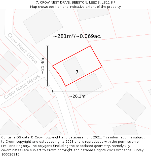 7, CROW NEST DRIVE, BEESTON, LEEDS, LS11 8JP: Plot and title map