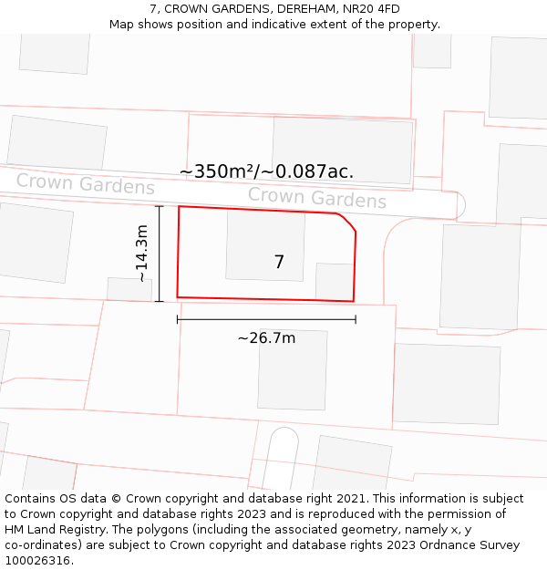 7, CROWN GARDENS, DEREHAM, NR20 4FD: Plot and title map