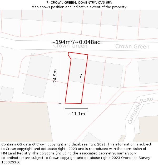 7, CROWN GREEN, COVENTRY, CV6 6FA: Plot and title map