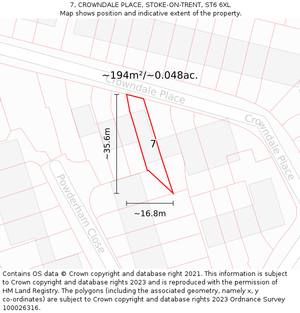 7, CROWNDALE PLACE, STOKE-ON-TRENT, ST6 6XL: Plot and title map