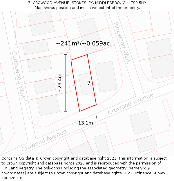 7, CROWOOD AVENUE, STOKESLEY, MIDDLESBROUGH, TS9 5HY: Plot and title map