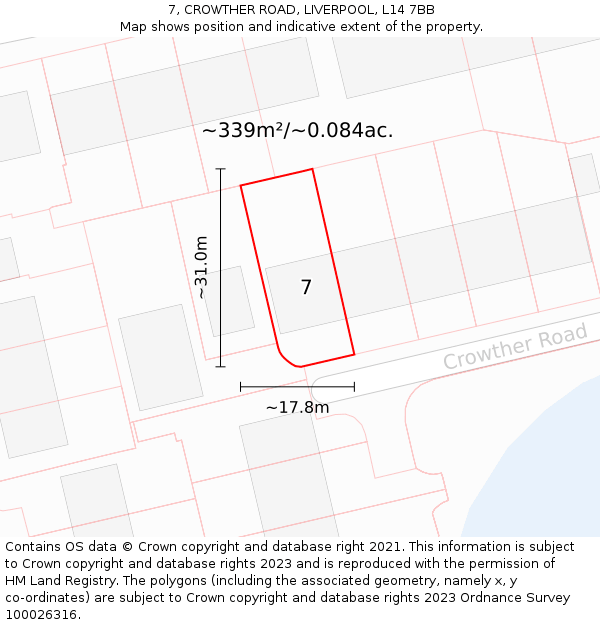 7, CROWTHER ROAD, LIVERPOOL, L14 7BB: Plot and title map