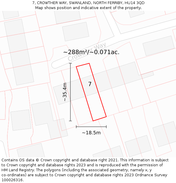 7, CROWTHER WAY, SWANLAND, NORTH FERRIBY, HU14 3QD: Plot and title map