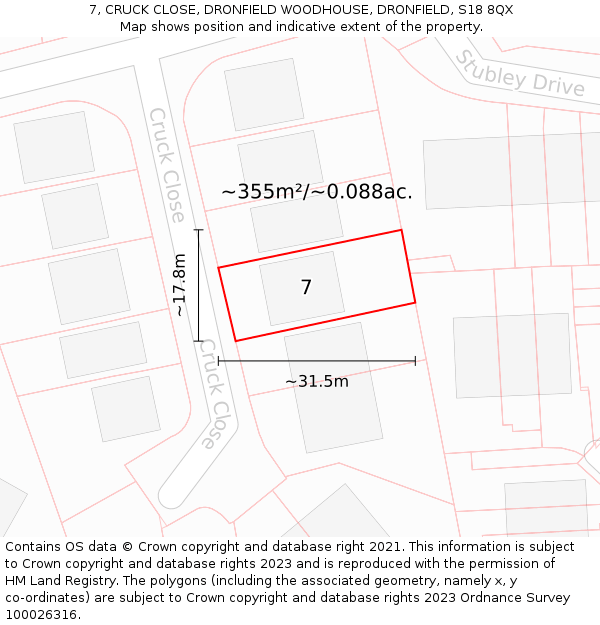 7, CRUCK CLOSE, DRONFIELD WOODHOUSE, DRONFIELD, S18 8QX: Plot and title map